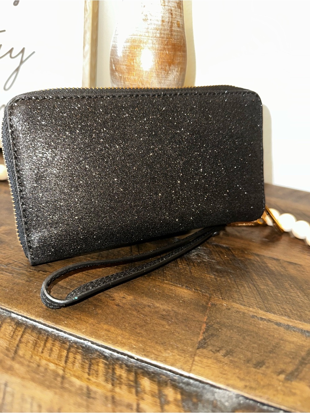 Michael Kors Glitter Zip Around Wallet Black Wristlet NWT - Picture 3 of 13
